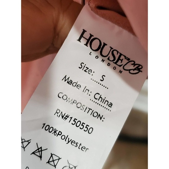 HOUSE OF CB LONDON Women Pink Polyester Wrap V Neck Knee Length Dress Small - Picture 7 of 14